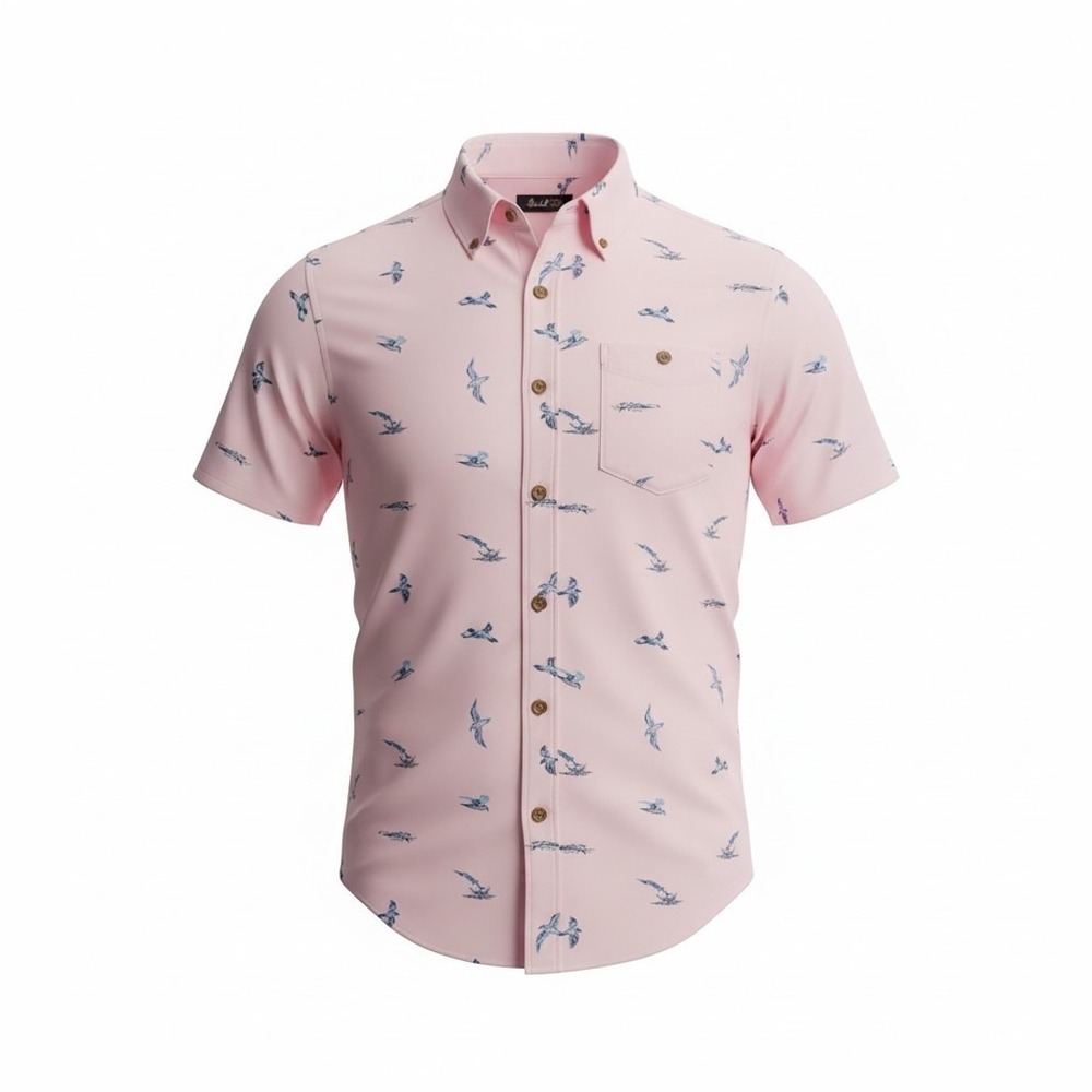 Roark Classic Fit Golf Button Down Shirt Organic Cotton Eco Core Bird Print L